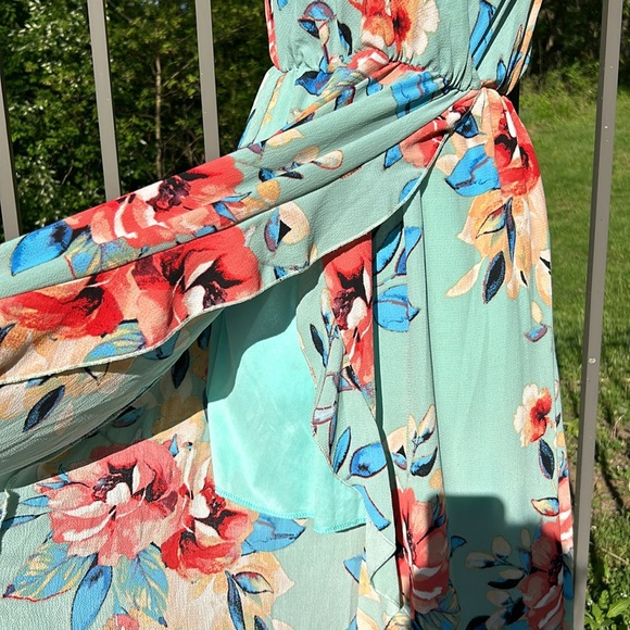 Scobe Green Floral Summer Wrap Dress Size Large - Picture 5 of 11
